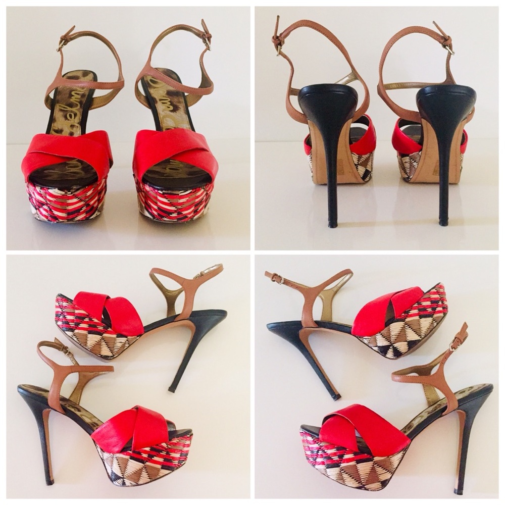 Sam Edelman Red & Tan Patterned Platform Sandals - Picture 3 of 5